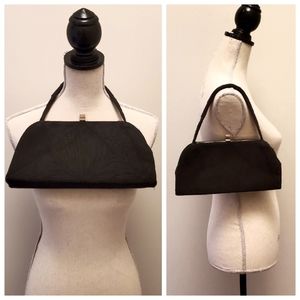 Vintage 1960s Black Handbag Clutch EUC Zippered Inner Pocket